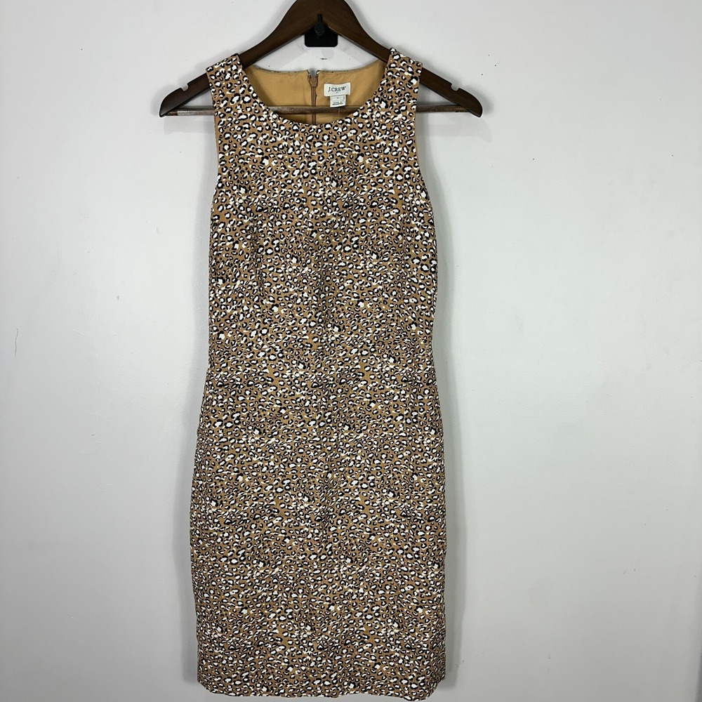 J.Crew Leopard Animal Print Sheath Dress Womens 2 Sleeveless Office Career NWT